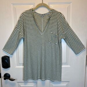 BKE Olive  Green & Off White Striped 3/4 Dolman Sleeve Knit Shirt Top Sz M